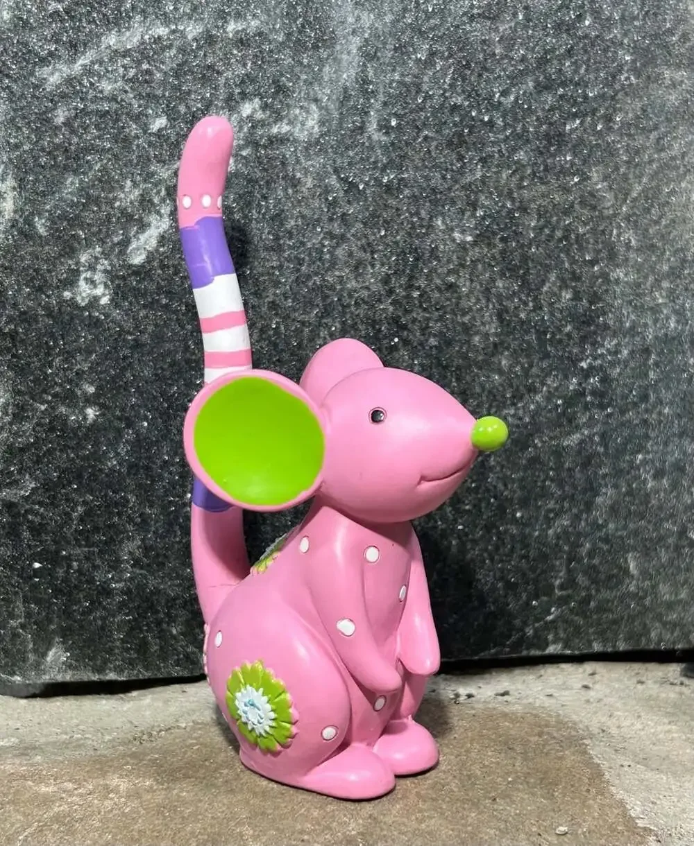 Adorable Pink Mouse Floral Ring Holder Hard Resin